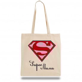 Эко-сумка шоппер с принтом "Super Mama" Кавун Бежевый