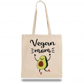 Эко-сумка шоппер с принтом "Vegan Mom" Кавун Бежевый