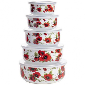 Набор судочков круглых A-PLUS Эмаль 5 шт Красный