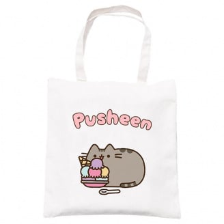 Сумка эко-шоппер 2Life Pusheen cat Кот с мороженым 35х38 см на молнии Белый (v-12143)