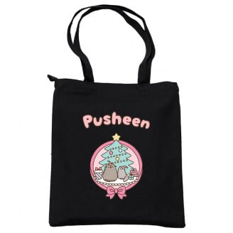 Сумка эко-шоппер 2Life Pusheen cat Кот новый год 35х38 см на молнии Черный (v-12146)