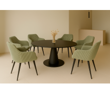 Комплект стульев обеденных Линн М-240 (6 шт.) с подлокотниками, для столовой, кухни, вельвет Игуана/черный, 850х580х580 мм