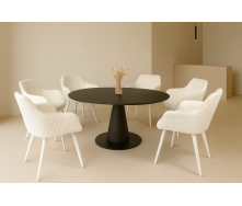 Комплект стульев обеденных Линн М-240 (6 шт.) с подлокотниками, для столовой, кухни, вельвет Белый антик/белый, 850х580х580 мм