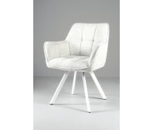 Стул обеденный с подлокотниками Осло М-235, для кухни, столовой, ткань фактурная Нежно белый/белый, 850х600х610 мм