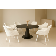 Комплект стульев обеденных Линн М-240 (6 шт.) с подлокотниками, для столовой, кухни, вельвет Белый антик/белый, 850х580х580 мм Миргород