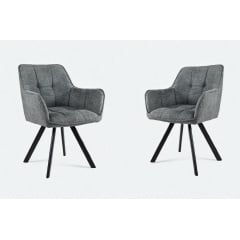 Комплект стульев обеденных Осло М-235 (6 шт.) с подлокотниками, для столовой, кухни, ткань фактурная Графит/черный, 850х600х610 мм Дубно