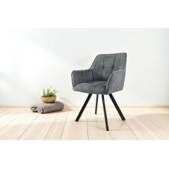 Комплект стульев обеденных Осло М-235 (6 шт.) с подлокотниками, для столовой, кухни, ткань фактурная Графит/черный, 850х600х610 мм Дубно