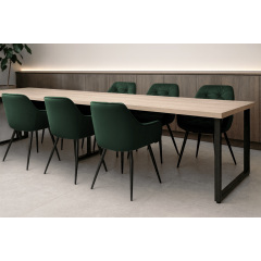 Комплект обеденных стульев Арис М-65 (6 шт.) с подлокотниками, велюр Изумруд/черный, для кухни, столовой, 860×580×590 мм Лубны