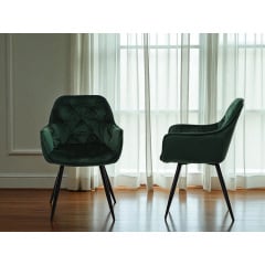 Комплект обеденных стульев Арис М-65 (6 шт.) с подлокотниками, велюр Изумруд/черный, для кухни, столовой, 860×580×590 мм Лубны