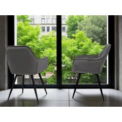 Комплект обеденных стульев Арис М-65 (4 шт.) с подлокотниками, велюр Серый/черный, для кухни, столовой, 860×580×590 мм Лосиновка