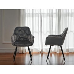 Комплект обеденных стульев Арис М-65 (4 шт.) с подлокотниками, велюр Серый/черный, для кухни, столовой, 860×580×590 мм Лосиновка