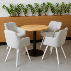 Комплект стульев обеденных Осло М-235 (4 шт.) с подлокотниками, для столовой, кухни, ткань фактурная Нежно белый/белый, 850х600х610 мм Миргород