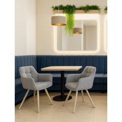 Комплект стульев обеденных Осло М-235 (2 шт.) с подлокотниками, для столовой, кухни, ткань фактурная Серый агат/капучино, 850х600х610 мм Дубно