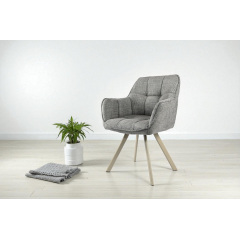 Стул обеденный с подлокотниками Осло М-235, для кухни, столовой, ткань фактурная Серый агат/капучино, 850х600х610 мм Кременчуг