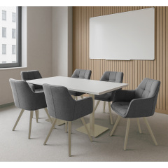 Стул обеденный с подлокотниками Осло М-235, для кухни, столовой, ткань фактурная Серый агат/капучино, 850х600х610 мм Кременчуг