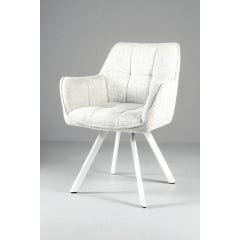 Стул обеденный с подлокотниками Осло М-235, для кухни, столовой, ткань фактурная Нежно белый/белый, 850х600х610 мм Купянск