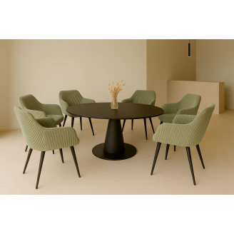 Комплект стульев обеденных Линн М-240 (6 шт.) с подлокотниками, для столовой, кухни, вельвет Игуана/черный, 850х580х580 мм