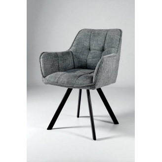 Стул обеденный с подлокотниками Осло М-235, для кухни, столовой, ткань фактурная Графит/черный, 850х600х610 мм