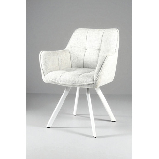 Стул обеденный с подлокотниками Осло М-235, для кухни, столовой, ткань фактурная Нежно белый/белый, 850х600х610 мм