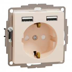 Розетка Schneider Electric Sedna Design & Elements с заземлением и 2 USB тип А бежевая (SDD112052)