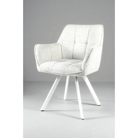 Стул обеденный с подлокотниками Осло М-235, для кухни, столовой, ткань фактурная Нежно белый/белый, 850х600х610 мм