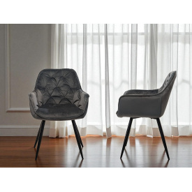Комплект обеденных стульев Арис М-65 (2 шт.) с подлокотниками, велюр Серый/черный, для кухни, столовой, 860×580×590 мм