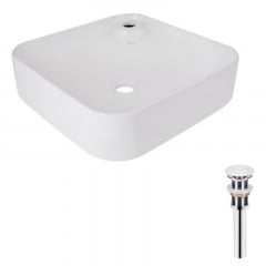 Раковина накладна Qtap Stork 430x430x125 біла з донним клапаном PU02 (QT15112194WN47318) Єланець