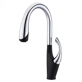 Змішувач для кухні Nett SWB-435 з висувним виливом “Лебідь”, чорний (030320)