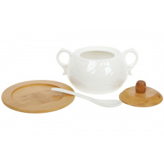 Цукорниця порцелянова на підставці 400 мл з ложкою та бамбуковою кришкою Naturel BonaDi 375-374 Київ