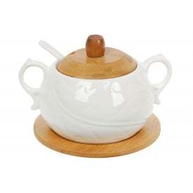 Цукорниця порцелянова на підставці 400 мл з ложкою та бамбуковою кришкою Naturel BonaDi 375-374
