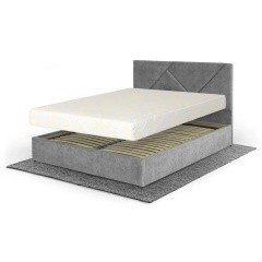 Ліжко з матрацом Петунія (160 × 200 см, Pocket Spring, велюр, без підйомного механізму, світло-сірий) IMI Ужгород