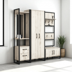 Прихожая в коридор Tobi Sho Остин ПЛ/1 в стиле Лофт с зеркалом, 2180x350x1900 мм Дуб крафт белый Черкассы