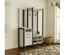 Передпокій у коридор Tobi Sho Бракстон ПЛ/6 в стилі Лофт із дзеркалом, 1120x350x1900 мм Дуб крафт білий