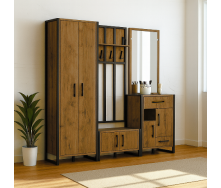 Передпокій у коридор Tobi Sho Бронкс ПЛ/2 у стилі Лофт із дзеркалом, 1980x350x1900 мм Фаєрвуд