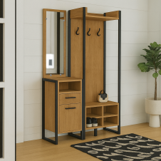 Прихожая в коридор Tobi Sho Бракстон ПЛ/6 в стиле Лофт с зеркалом, 1320x350x1900 мм Файервуд