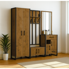 Прихожая в коридор Tobi Sho Бронкс ПЛ/2 в стиле Лофт с зеркалом, 1980x350x1900 мм Файервуд