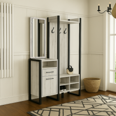 Прихожая в коридор Tobi Sho Бракстон ПЛ/6 в стиле Лофт с зеркалом, 1120x350x1900 мм Дуб крафт белый Черкассы