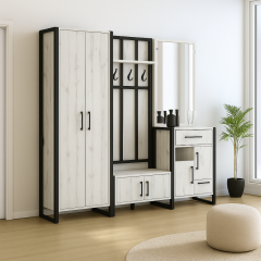 Прихожая в коридор Tobi Sho Бронкс ПЛ/2 в стиле Лофт с зеркалом, 2580x350x1900 мм Дуб крафт белый Ивано-Франковск