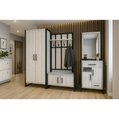 Прихожая в коридор Tobi Sho Бронкс ПЛ/2 в стиле Лофт с зеркалом, 2580x350x1900 мм Дуб крафт белый Ивано-Франковск