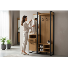 Прихожая в коридор Tobi Sho Бракстон ПЛ/6 в стиле Лофт с зеркалом, 1320x350x1900 мм Дуб аппалачи Броды