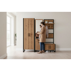 Прихожая модульная Tobi Sho Альто ПЛ/4 в стиле Лофт с зеркалом, 2180x350x1900 мм Дуб аппалачи Броды