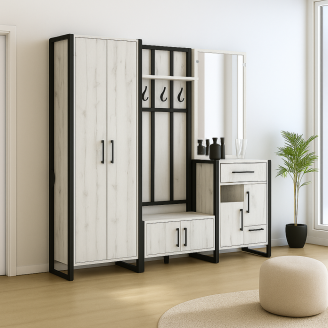 Передпокій у коридор Tobi Sho Бронкс ПЛ/2 у стилі Лофт із дзеркалом, 2580x350x1900 мм Дуб крафт білий