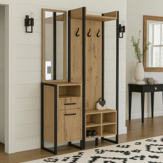 Передпокій у коридор Tobi Sho Бракстон ПЛ/6 в стилі Лофт із дзеркалом, 1120x350x1900 мм Дуб аппалачі