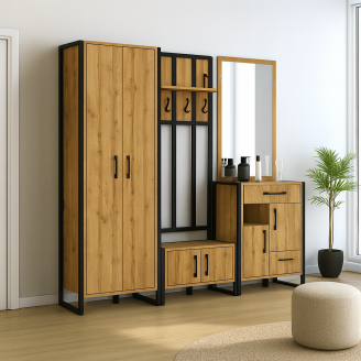 Передпокій у коридор Tobi Sho Бронкс ПЛ/2 у стилі Лофт із дзеркалом, 2580x350x1900 мм Дуб аппалачі