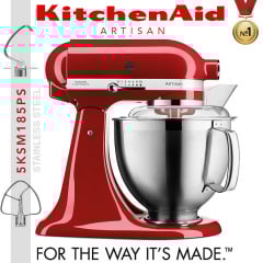 Миксер планетарный настольный KitchenAid Artisan 5KSM185PSEER чаша 4.8л, с двумя чашами, красный Косов