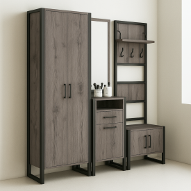 Прихожая модульная Tobi Sho Альто ПЛ/4 в стиле Лофт с зеркалом, 2180x350x1900 мм Хортица