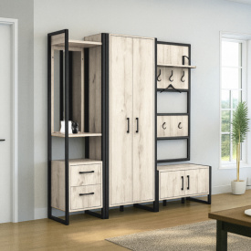 Прихожая в коридор Tobi Sho Остин ПЛ/1 в стиле Лофт с зеркалом, 2180x350x1900 мм Дуб крафт белый