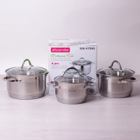 Набор кастрюль 6 предметов (2,1 литра, 2,9 литра, 4 литра), 7-слойное дно Kamille 4706S