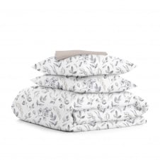 Двоспальна постіль з простирадлом на гумці STEPPE FLOWERS COSAS сірий 180х220 см