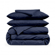 Євро постіль сатин з простирадлом на резинці BLUE Cosas Синій 200х220 см